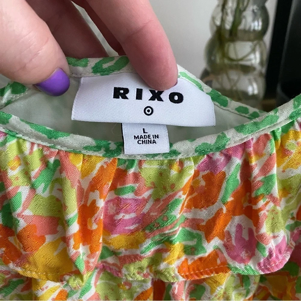 Rixo X Target Green Animal Leopard Print Colorful Ruffle Midi Slip Dres Large - Picture 12 of 15